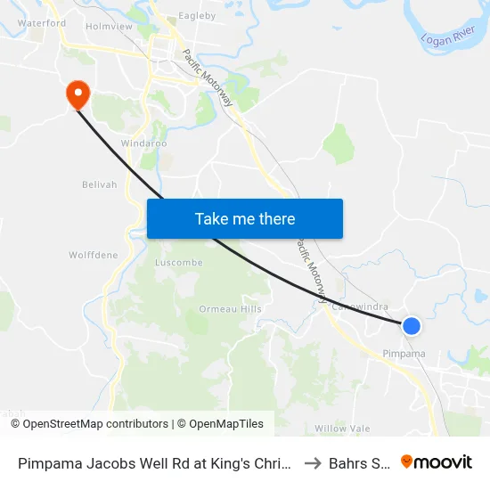 Pimpama Jacobs Well Rd at King's Christian College to Bahrs Scrub map