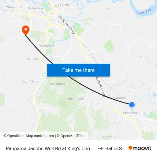 Pimpama Jacobs Well Rd at King's Christian College to Bahrs Scrub map