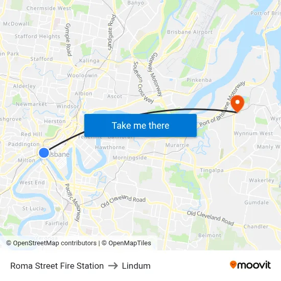 Roma Street Fire Station to Lindum map