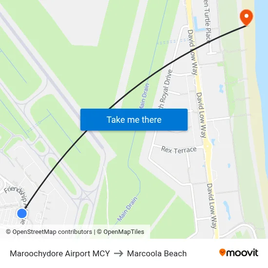 Maroochydore Airport MCY to Marcoola Beach map