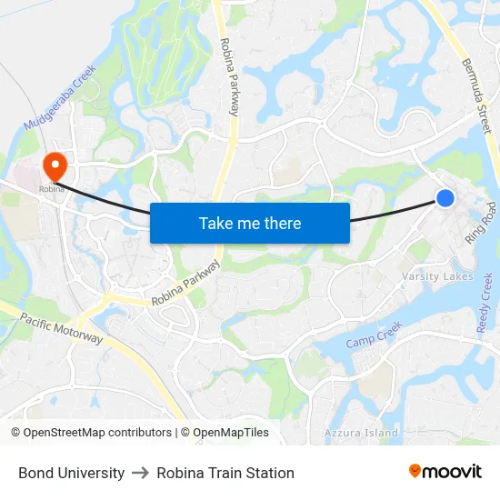 Bond University to Robina Train Station map