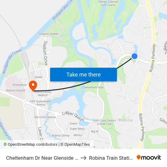 Cheltenham Dr Near Glenside Dr to Robina Train Station map