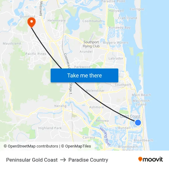 Peninsular Gold Coast to Paradise Country map