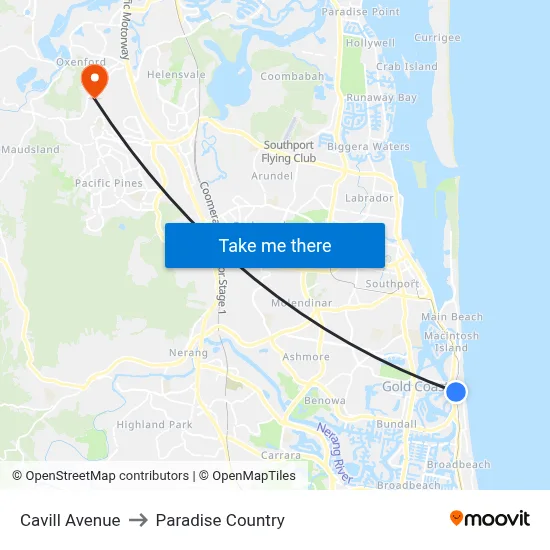 Cavill Avenue to Paradise Country map