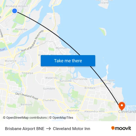 Brisbane Airport BNE to Cleveland Motor Inn map
