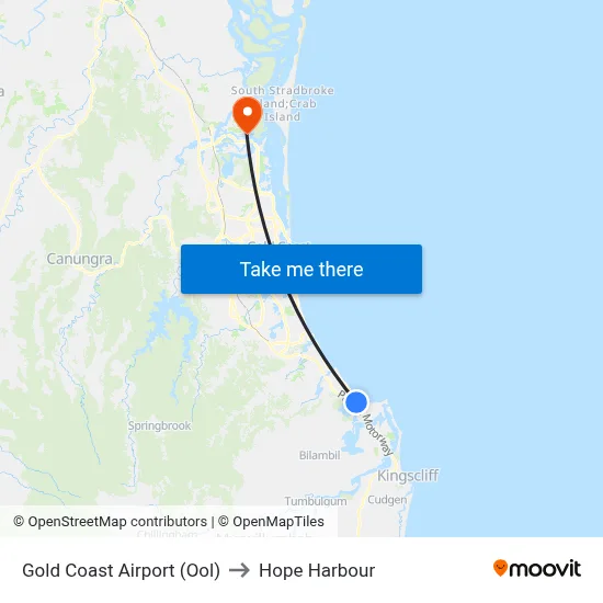 Gold Coast Airport (Ool) to Hope Harbour map