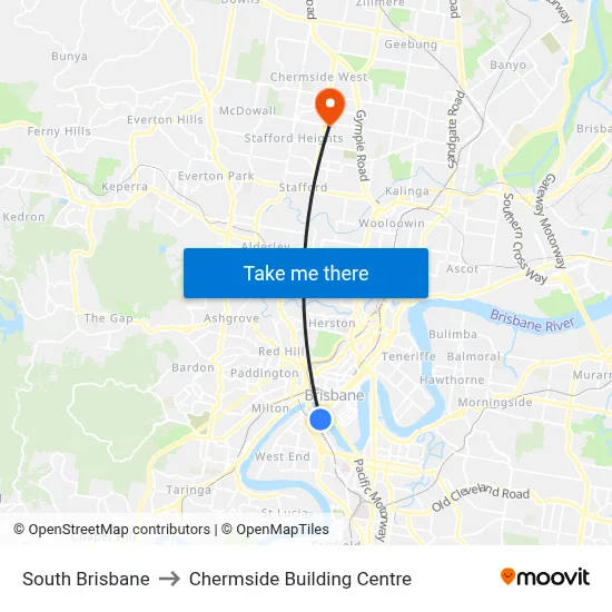 South Brisbane to Chermside Building Centre map