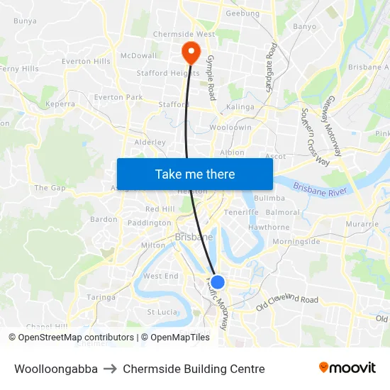 Woolloongabba to Chermside Building Centre map