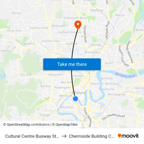 Cultural Centre Busway Station to Chermside Building Centre map