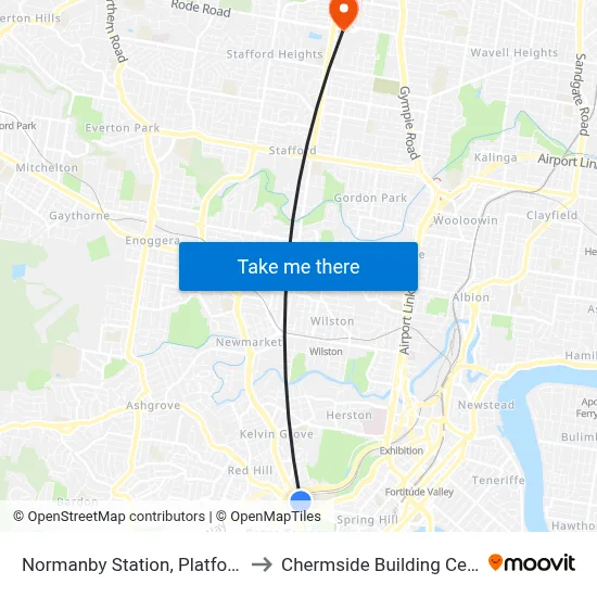 Normanby Station, Platform 1 to Chermside Building Centre map
