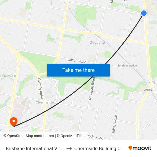 Brisbane International Virginia to Chermside Building Centre map