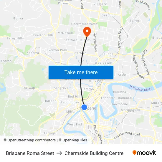 Brisbane Roma Street to Chermside Building Centre map
