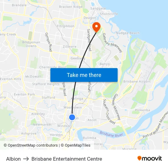 Albion to Brisbane Entertainment Centre map