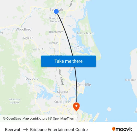 Beerwah to Brisbane Entertainment Centre map