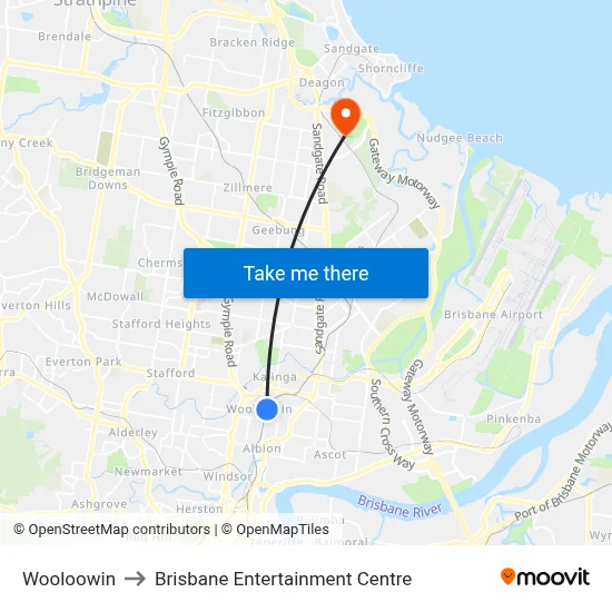Wooloowin to Brisbane Entertainment Centre map
