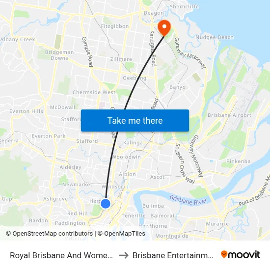 Royal Brisbane And Women’S Hospital to Brisbane Entertainment Centre map