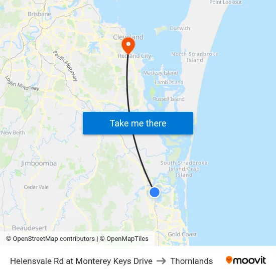 Helensvale Rd at Monterey Keys Drive to Thornlands map