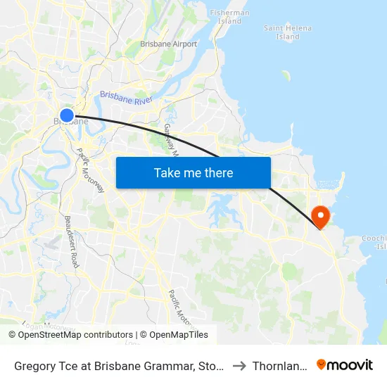 Gregory Tce at Brisbane Grammar, Stop 4 to Thornlands map