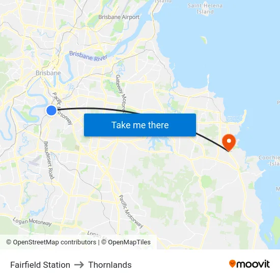Fairfield Station to Thornlands map
