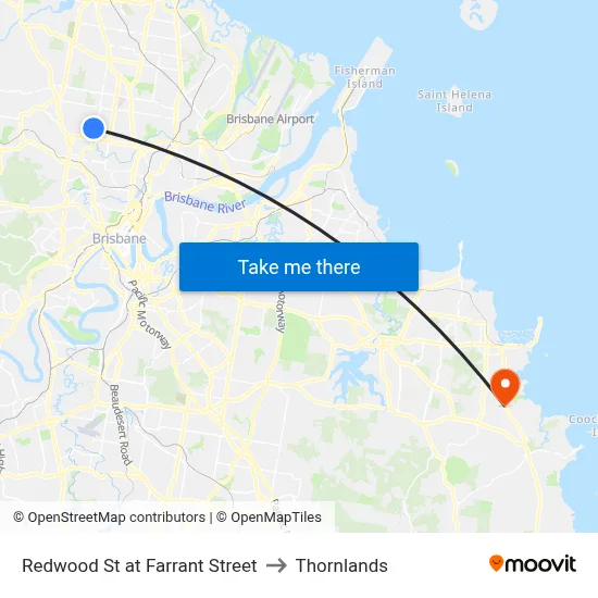 Redwood St at Farrant Street to Thornlands map