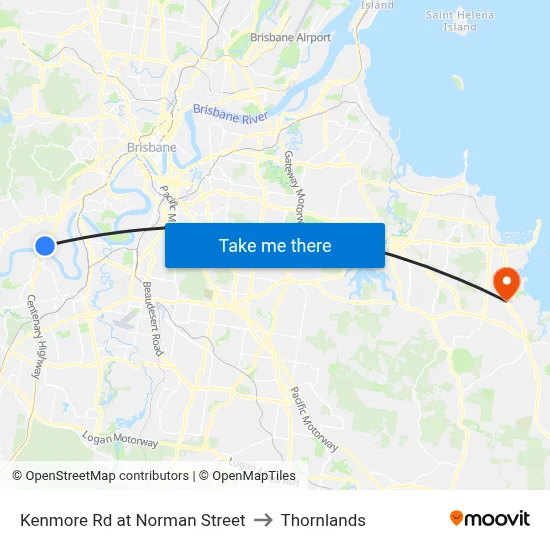 Kenmore Rd at Norman Street to Thornlands map