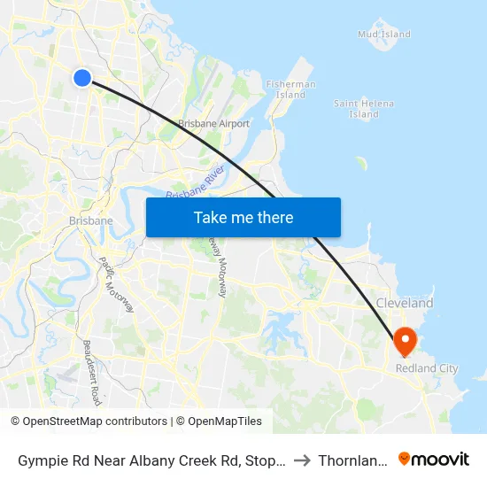 Gympie Rd Near Albany Creek Rd, Stop 42 to Thornlands map