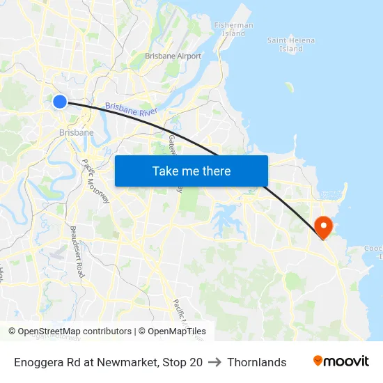 Enoggera Rd at Newmarket, Stop 20 to Thornlands map