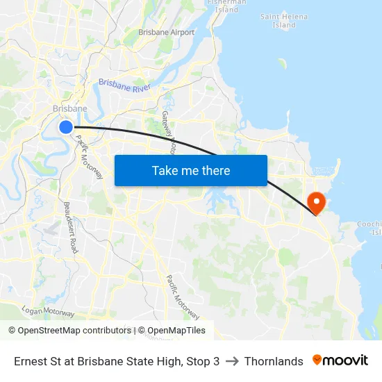 Ernest St at Brisbane State High, Stop 3 to Thornlands map
