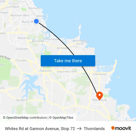 Whites Rd at Gannon Avenue, Stop 72 to Thornlands map