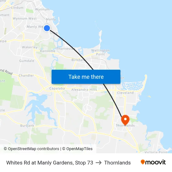 Whites Rd at Manly Gardens, Stop 73 to Thornlands map