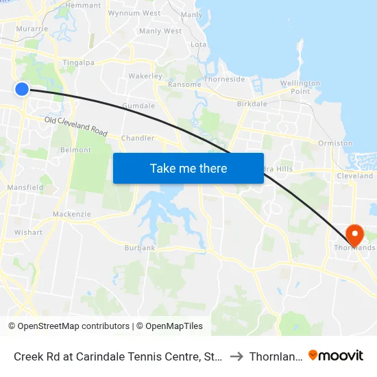 Creek Rd at Carindale Tennis Centre, Stop 46 to Thornlands map