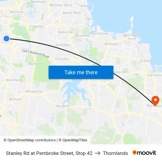 Stanley Rd at Pembroke Street, Stop 42 to Thornlands map