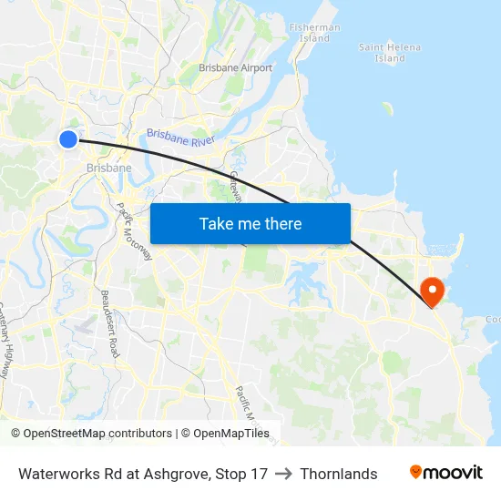 Waterworks Rd at Ashgrove, Stop 17 to Thornlands map