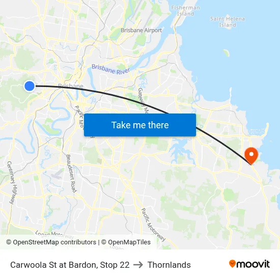 Carwoola St at Bardon, Stop 22 to Thornlands map