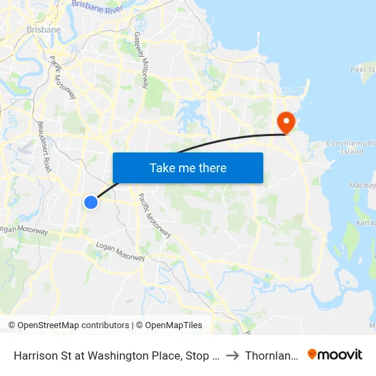 Harrison St at Washington Place, Stop 90 to Thornlands map