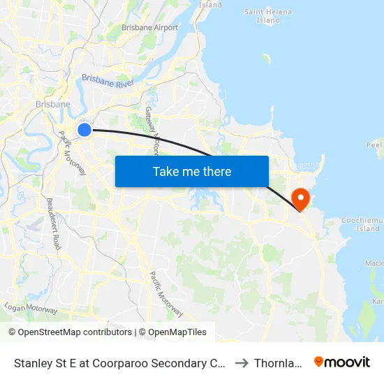 Stanley St E at Coorparoo Secondary College to Thornlands map