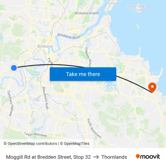 Moggill Rd at Bredden Street, Stop 32 to Thornlands map