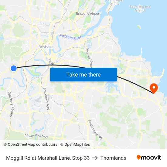 Moggill Rd at Marshall Lane, Stop 33 to Thornlands map