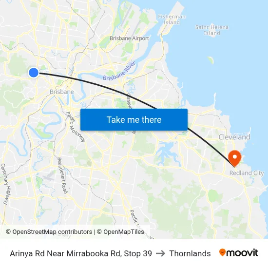 Arinya Rd Near Mirrabooka Rd, Stop 39 to Thornlands map