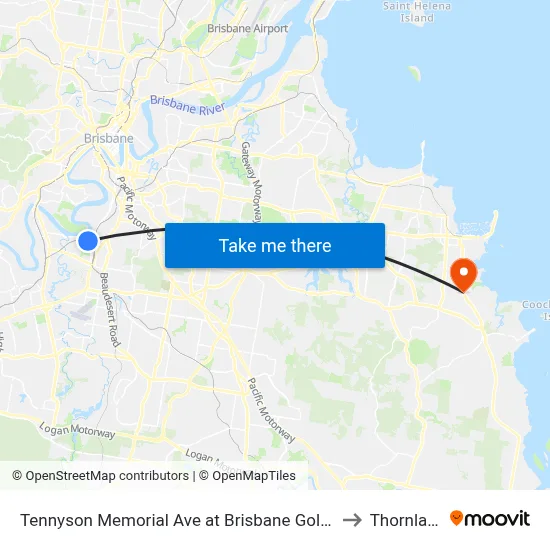 Tennyson Memorial Ave at Brisbane Golf, Stop 36 to Thornlands map