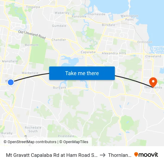 Mt Gravatt Capalaba Rd at Ham Road South to Thornlands map