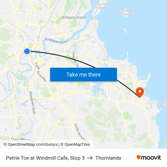 Petrie Tce at Windmill Cafe, Stop 3 to Thornlands map