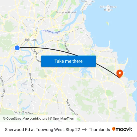 Sherwood Rd at Toowong West, Stop 22 to Thornlands map