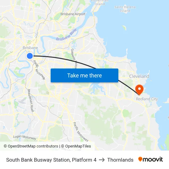 South Bank Busway Station, Platform 4 to Thornlands map