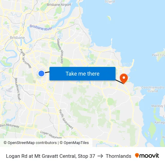 Logan Rd at Mt Gravatt Central, Stop 37 to Thornlands map