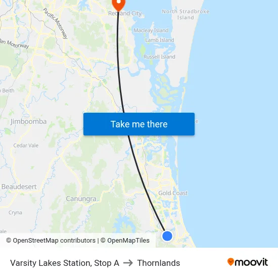 Varsity Lakes Station, Stop A to Thornlands map