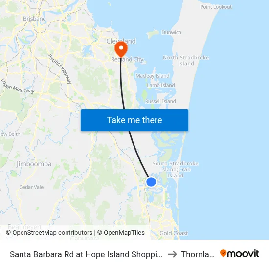Santa Barbara Rd at Hope Island Shopping Centre to Thornlands map