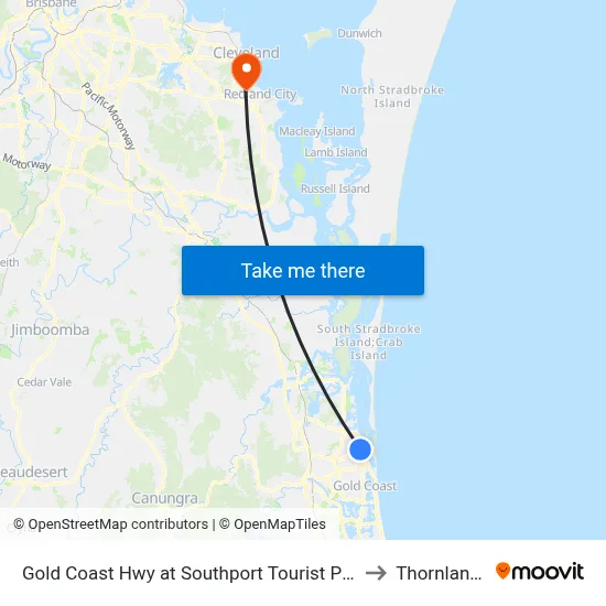 Gold Coast Hwy at Southport Tourist Park to Thornlands map