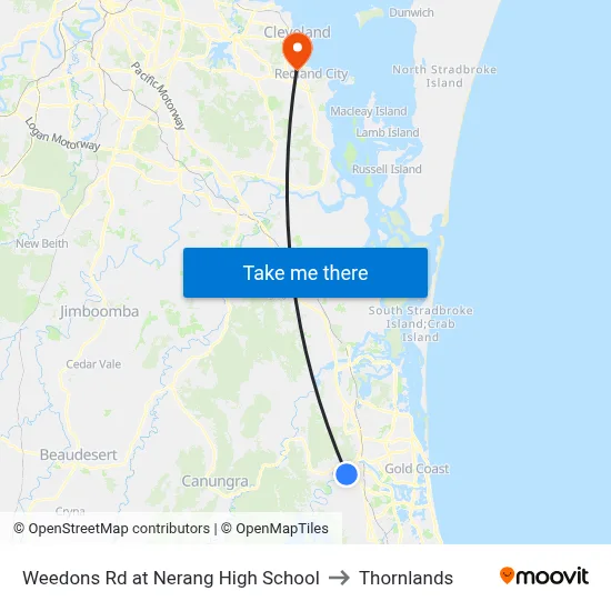 Weedons Rd at Nerang High School to Thornlands map