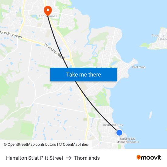 Hamilton St at Pitt Street to Thornlands map